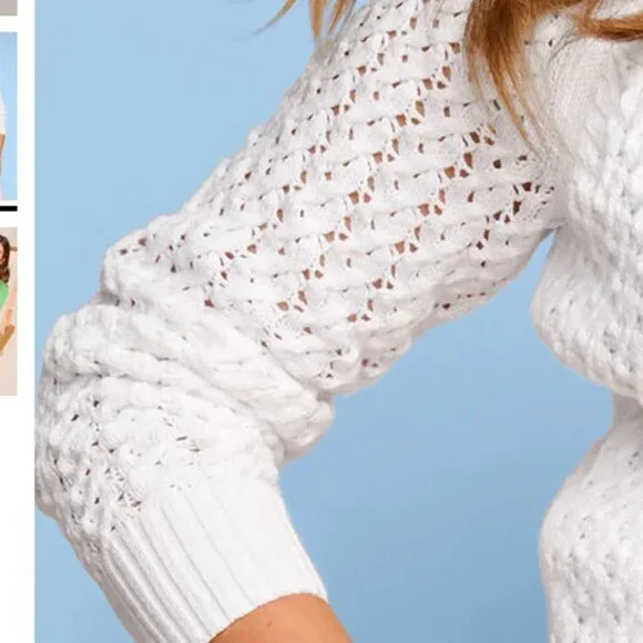 Talbot's White Long Sleeve Open Weave Pullover Sweater P - Picture 6 of 13